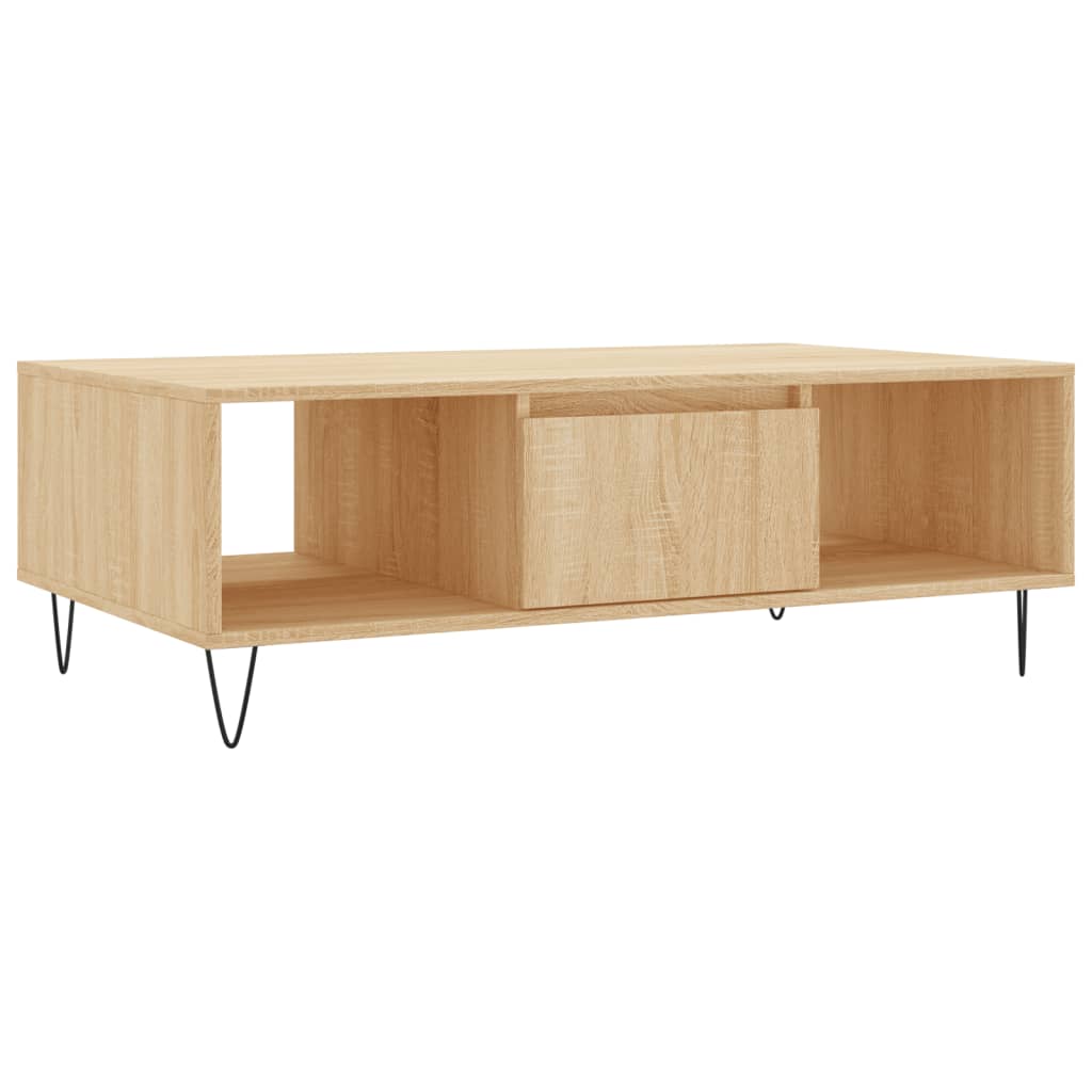 Modern Wooden Living Room Coffee Table With Storage Drawer & Open Shelves Wood