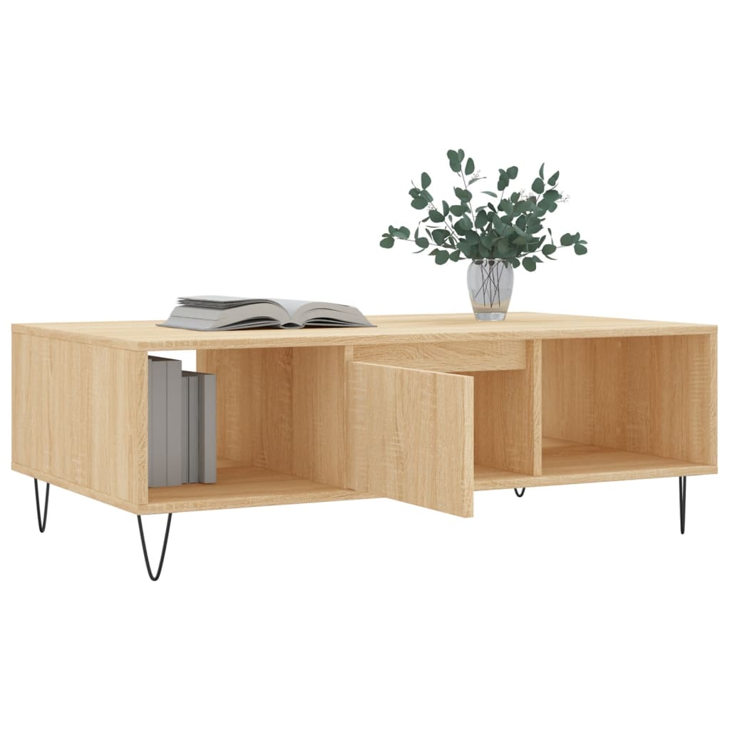 Modern Wooden Living Room Coffee Table With Storage Drawer & Open Shelves Wood