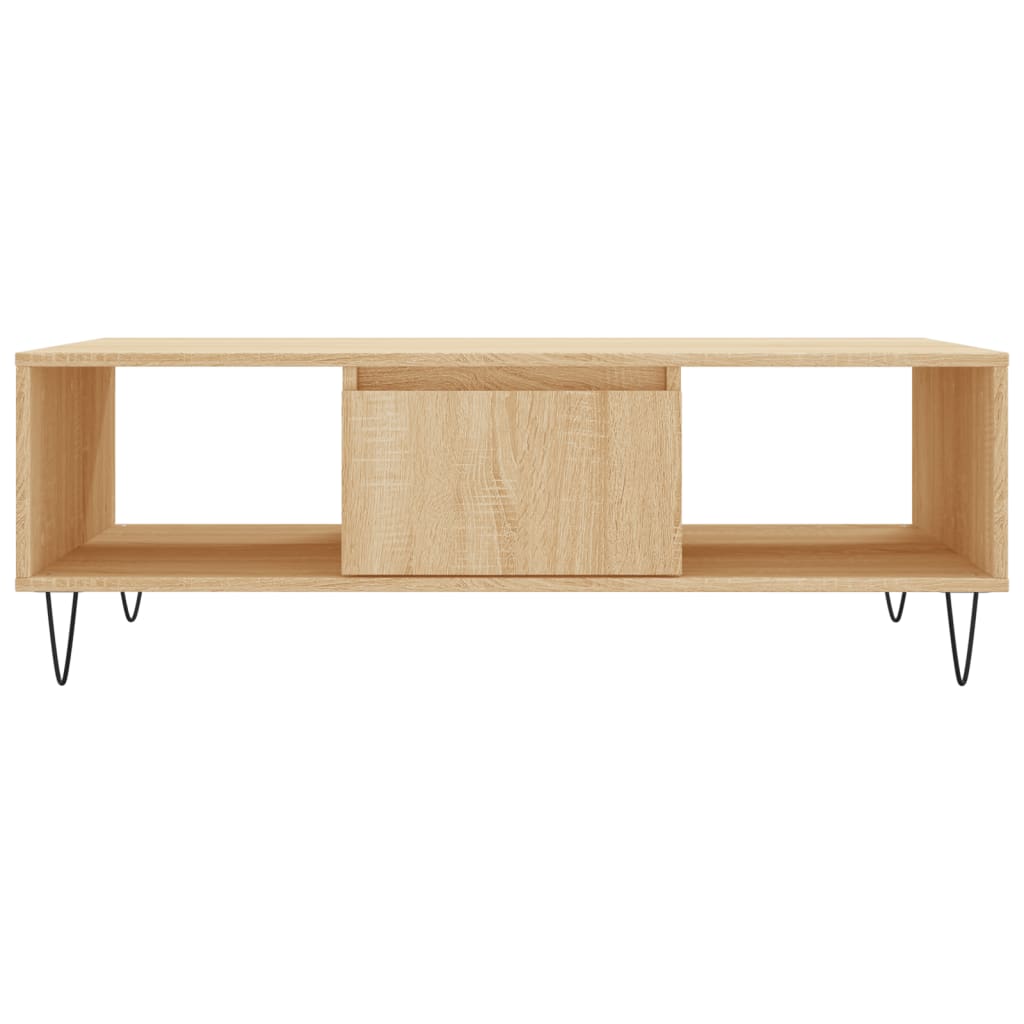 Modern Wooden Living Room Coffee Table With Storage Drawer & Open Shelves Wood