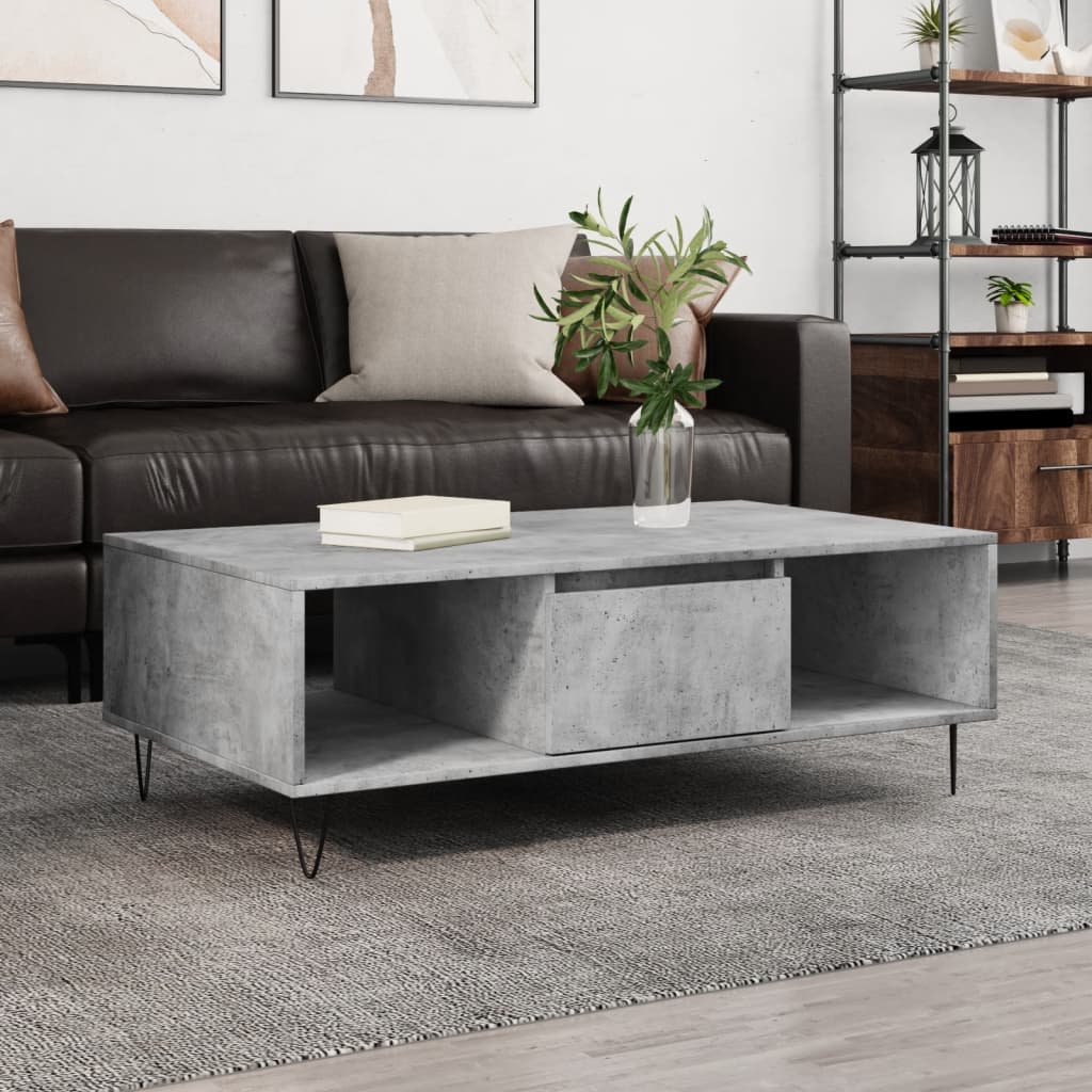 Modern Wooden Living Room Coffee Table With Storage Drawer & Open Shelves Wood