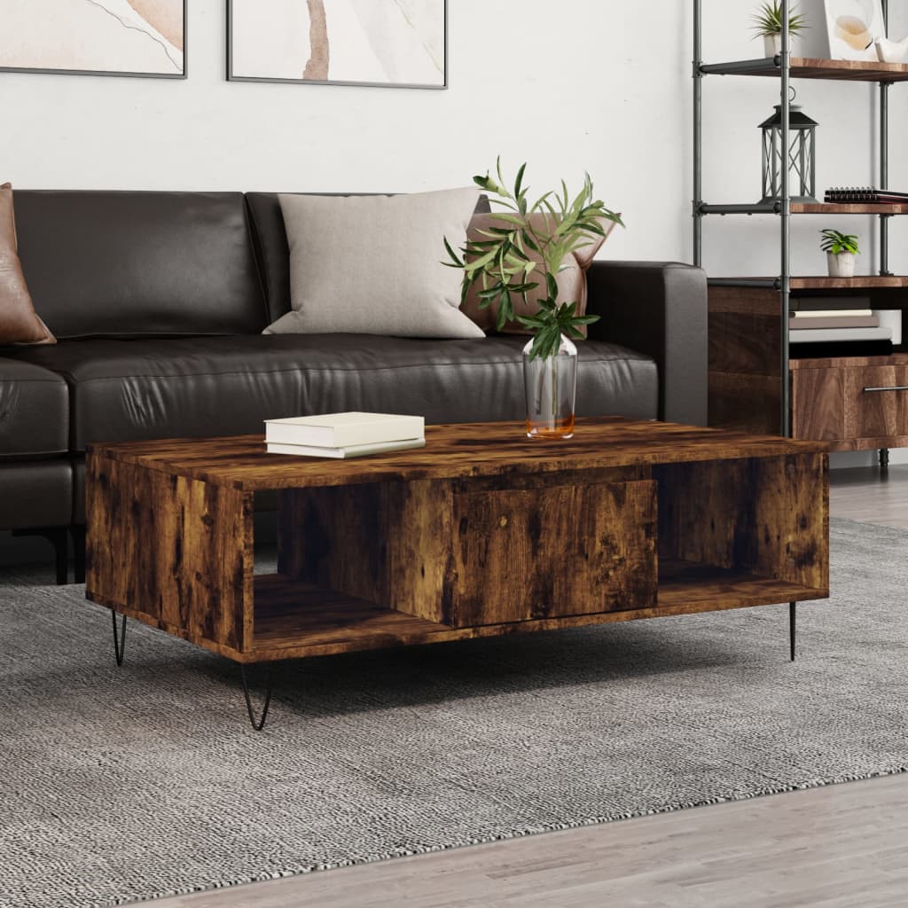 Modern Wooden Living Room Coffee Table With Storage Drawer & Open Shelves Wood