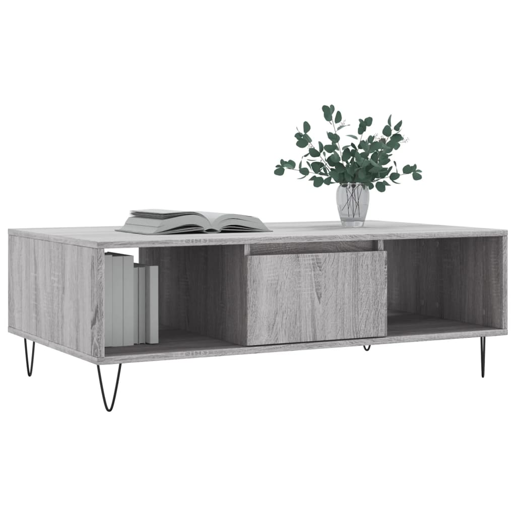 Modern Wooden Living Room Coffee Table With Storage Drawer & Open Shelves Wood
