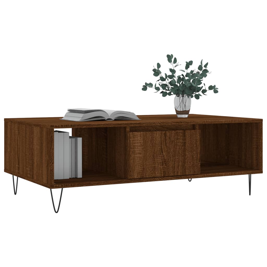Modern Wooden Living Room Coffee Table With Storage Drawer & Open Shelves Wood