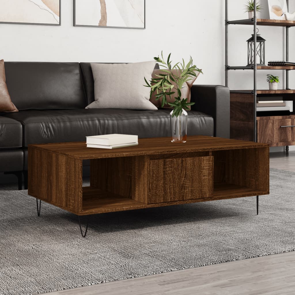 Modern Wooden Living Room Coffee Table With Storage Drawer & Open Shelves Wood