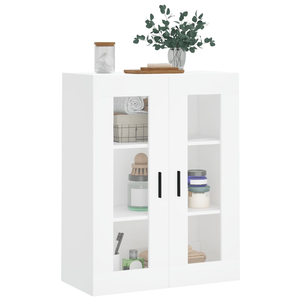 Modern Wooden Wall Mounted 2 Door Floating Storage Cabinet Unit With Glass Doors