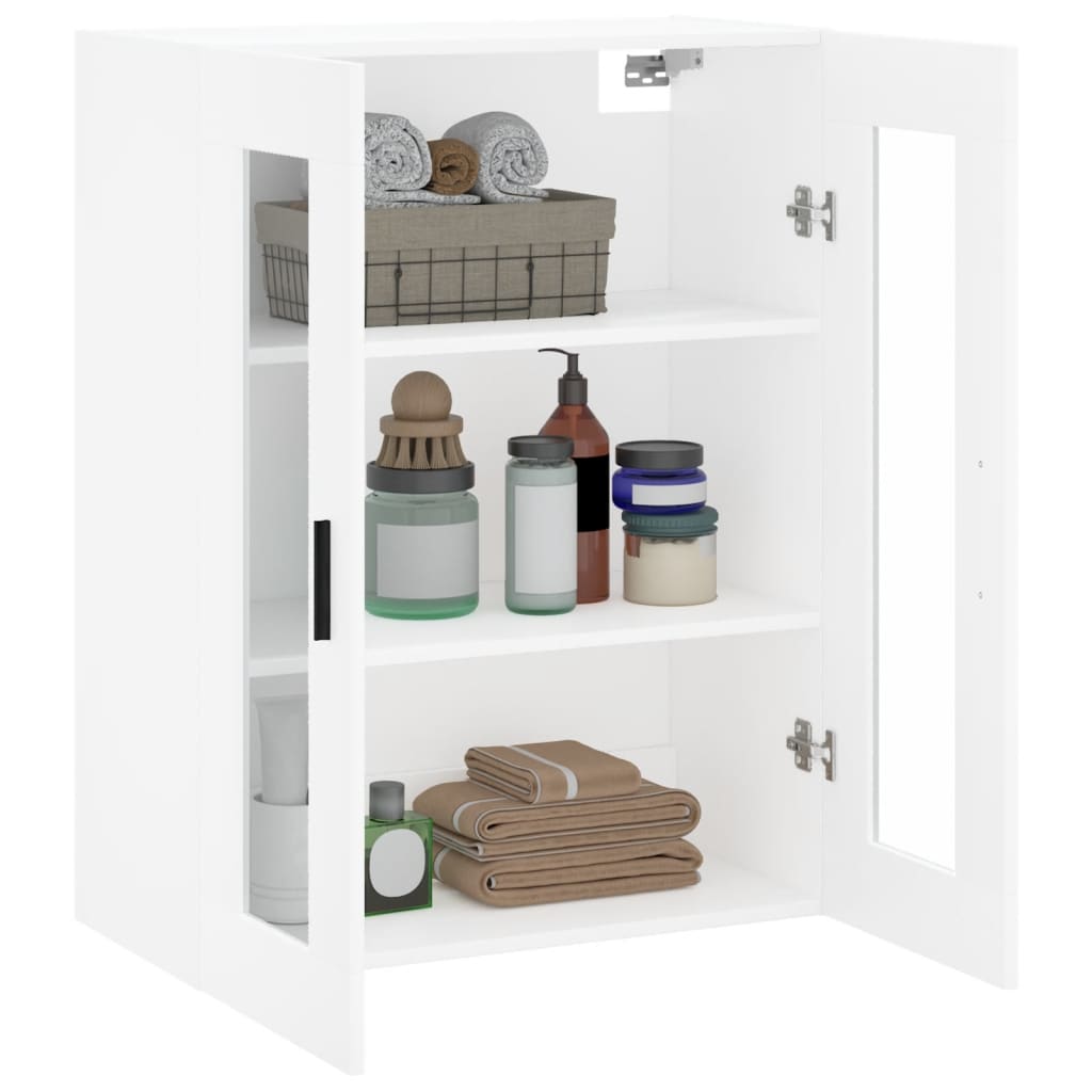 Modern Wooden Wall Mounted 2 Door Floating Storage Cabinet Unit With Glass Doors