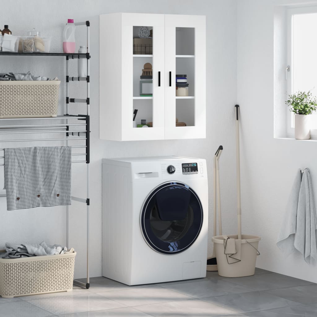 Modern Wooden Wall Mounted 2 Door Floating Storage Cabinet Unit With Glass Doors