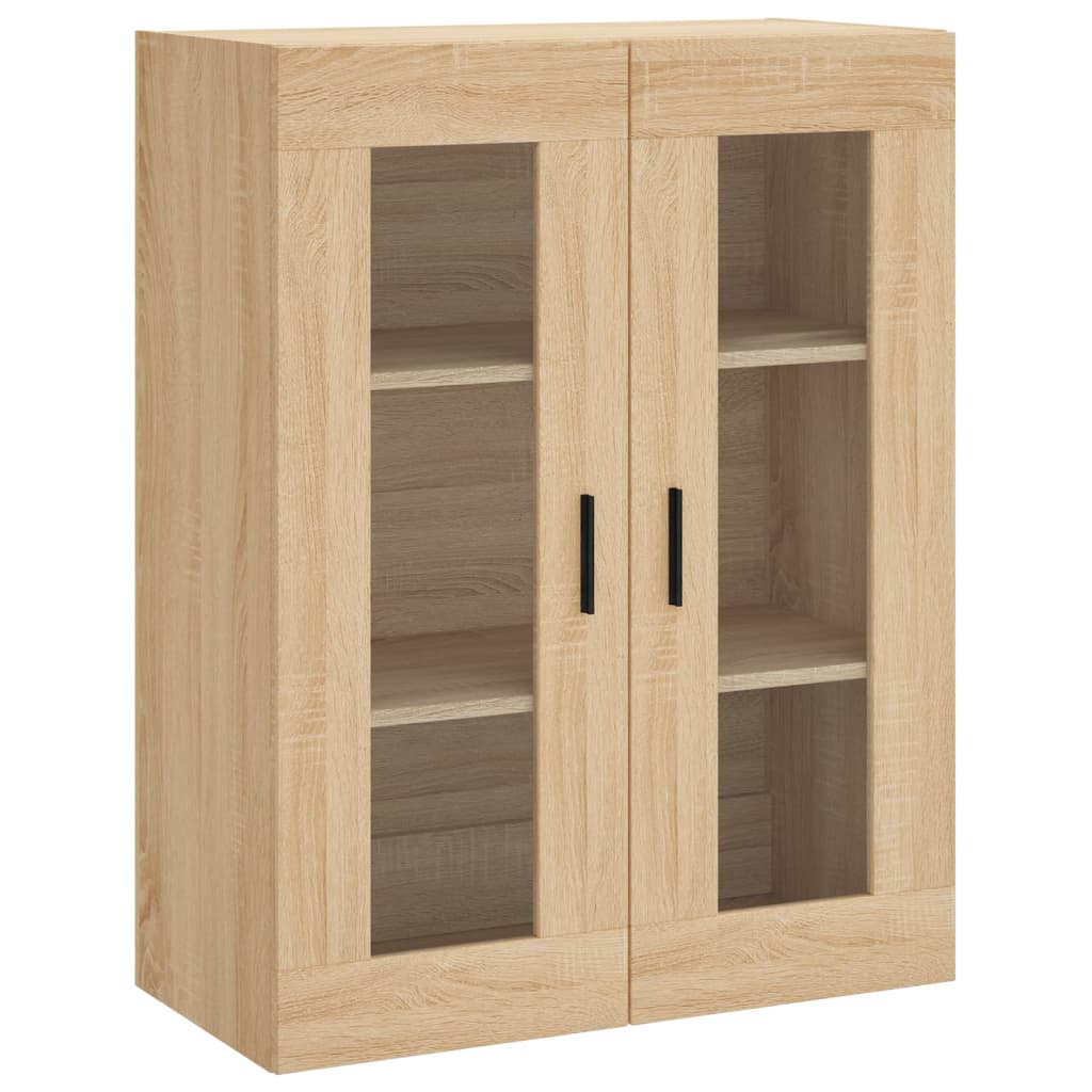 Modern Wooden Wall Mounted 2 Door Floating Storage Cabinet Unit With Glass Doors