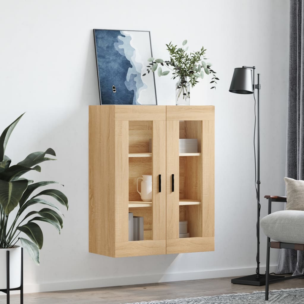 Modern Wooden Wall Mounted 2 Door Floating Storage Cabinet Unit With Glass Doors