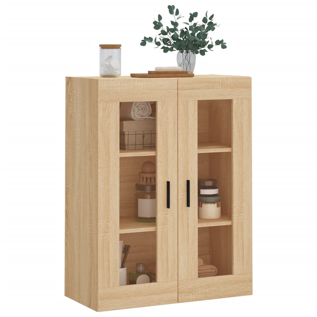 Modern Wooden Wall Mounted 2 Door Floating Storage Cabinet Unit With Glass Doors