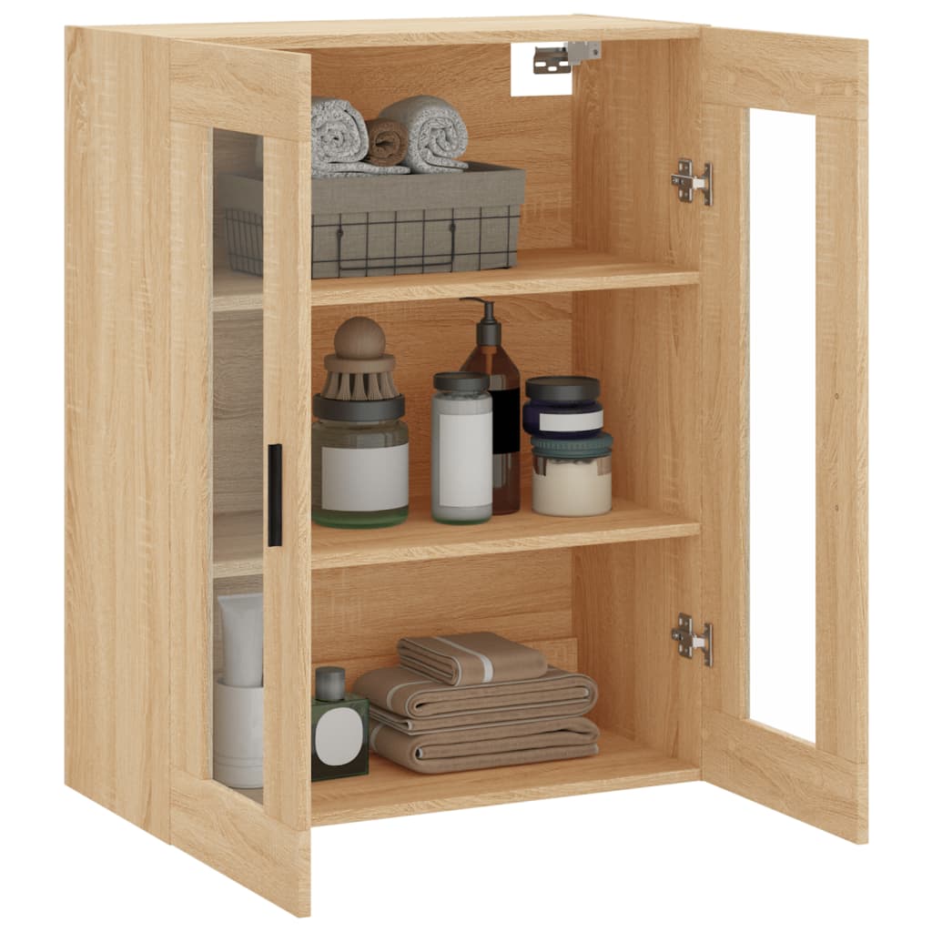 Modern Wooden Wall Mounted 2 Door Floating Storage Cabinet Unit With Glass Doors