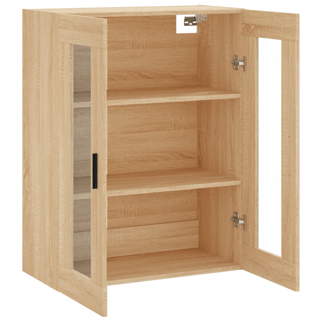 Modern Wooden Wall Mounted 2 Door Floating Storage Cabinet Unit With Glass Doors