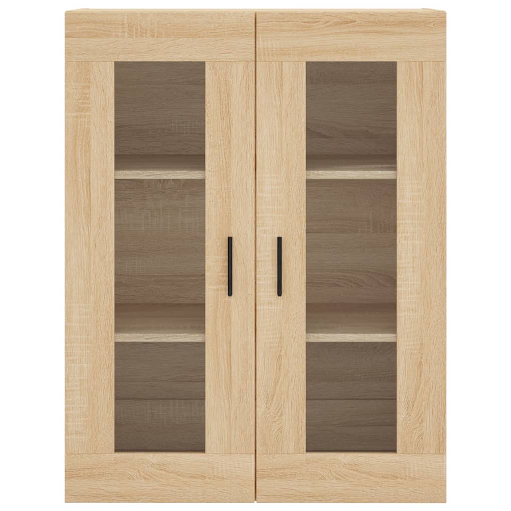 Modern Wooden Wall Mounted 2 Door Floating Storage Cabinet Unit With Glass Doors