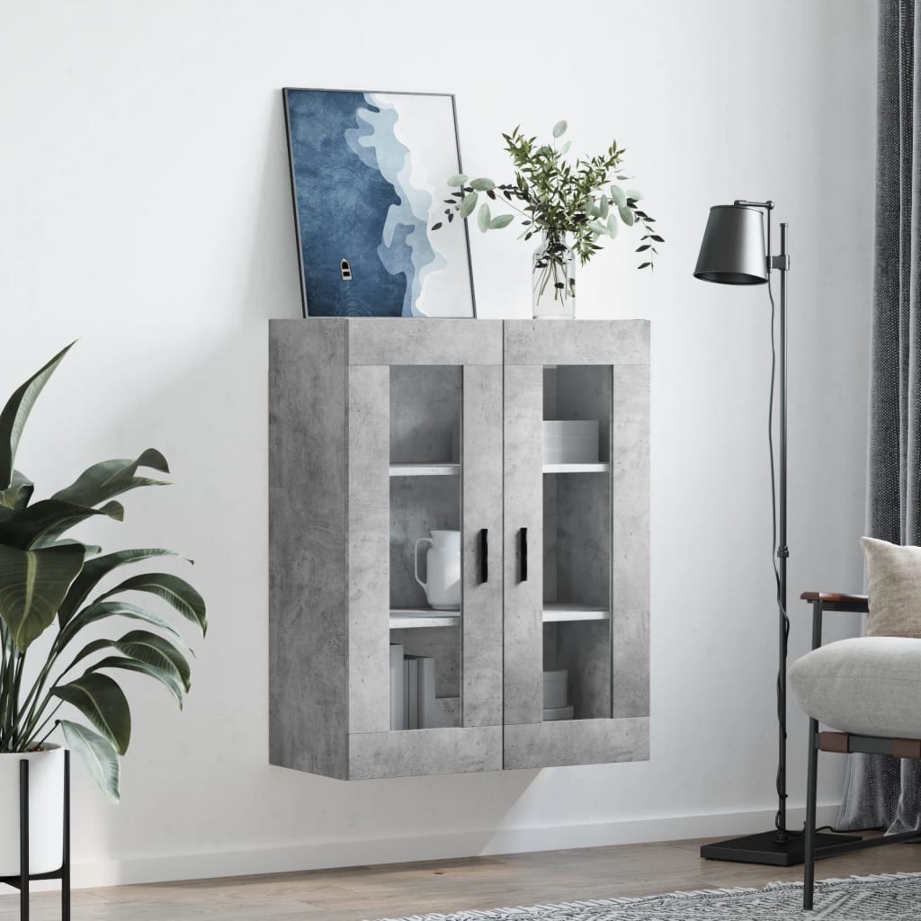 Modern Wooden Wall Mounted 2 Door Floating Storage Cabinet Unit With Glass Doors