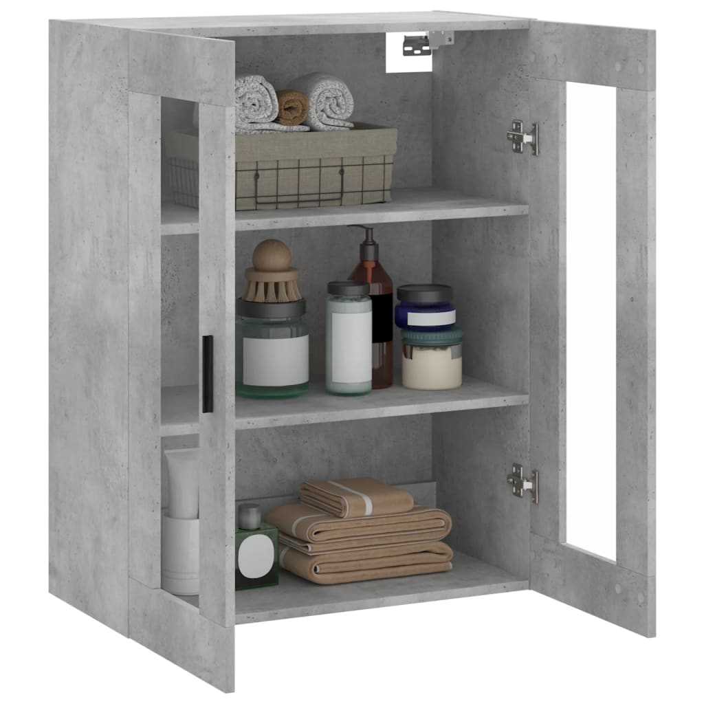 Modern Wooden Wall Mounted 2 Door Floating Storage Cabinet Unit With Glass Doors