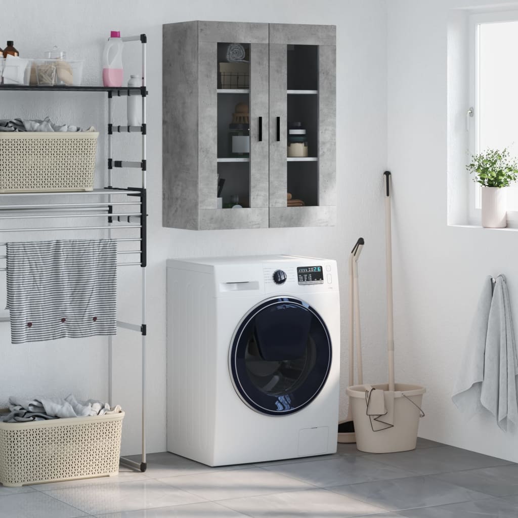 Modern Wooden Wall Mounted 2 Door Floating Storage Cabinet Unit With Glass Doors