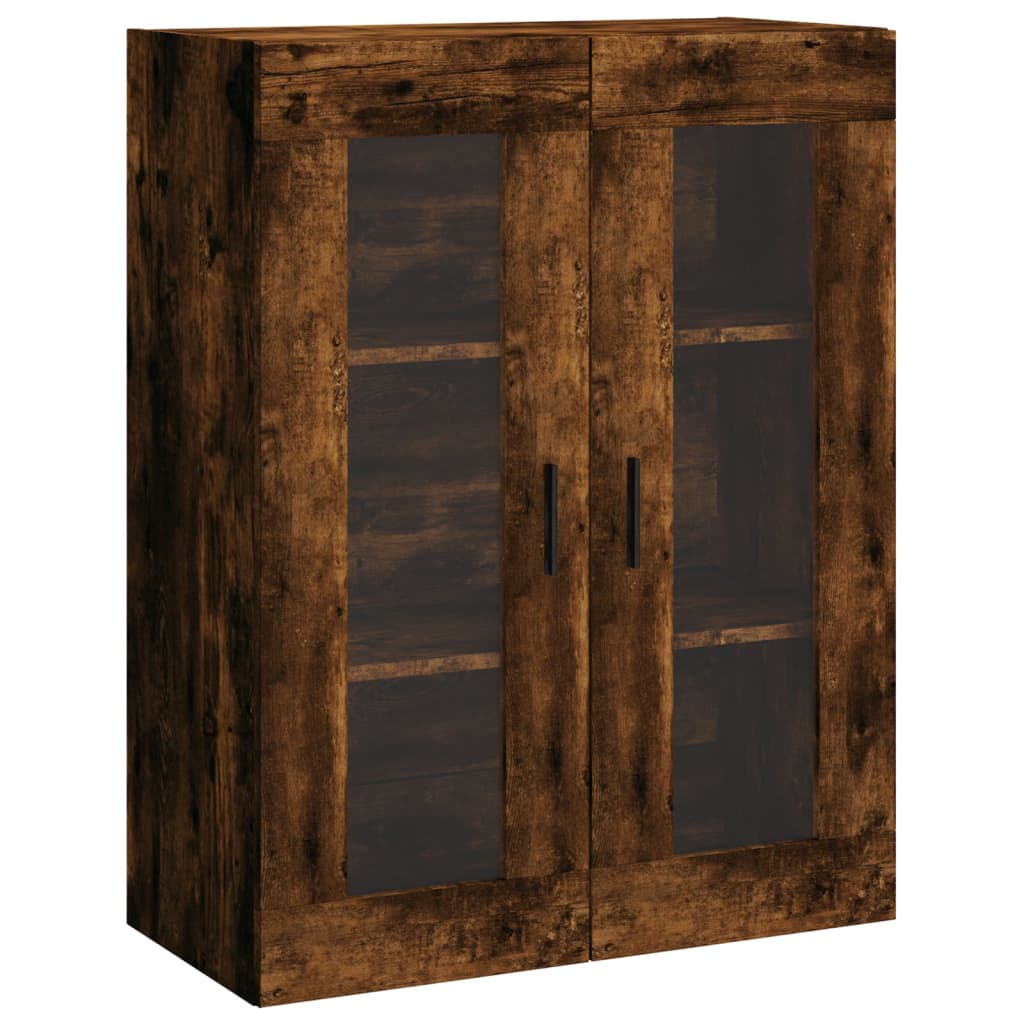 Modern Wooden Wall Mounted 2 Door Floating Storage Cabinet Unit With Glass Doors
