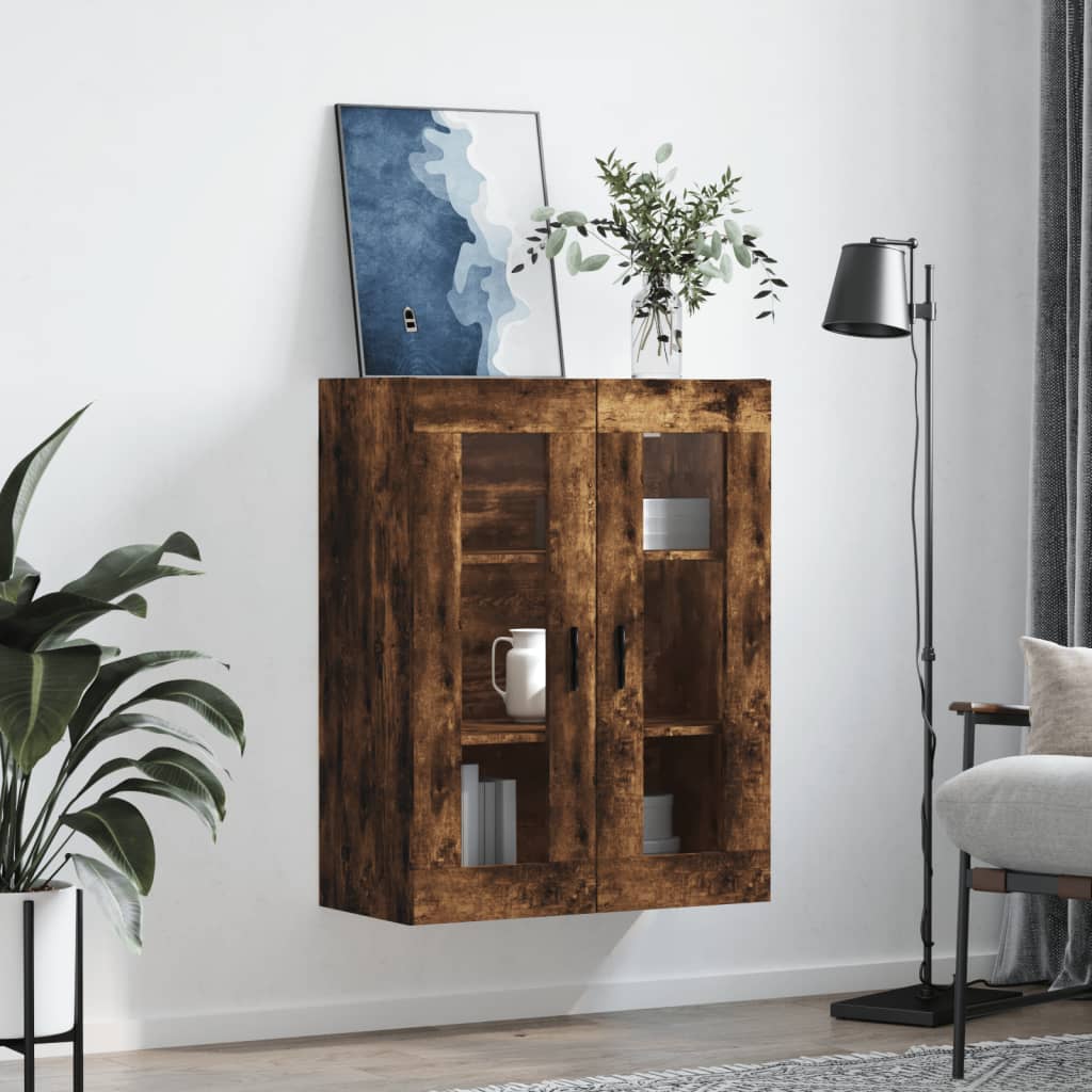 Modern Wooden Wall Mounted 2 Door Floating Storage Cabinet Unit With Glass Doors