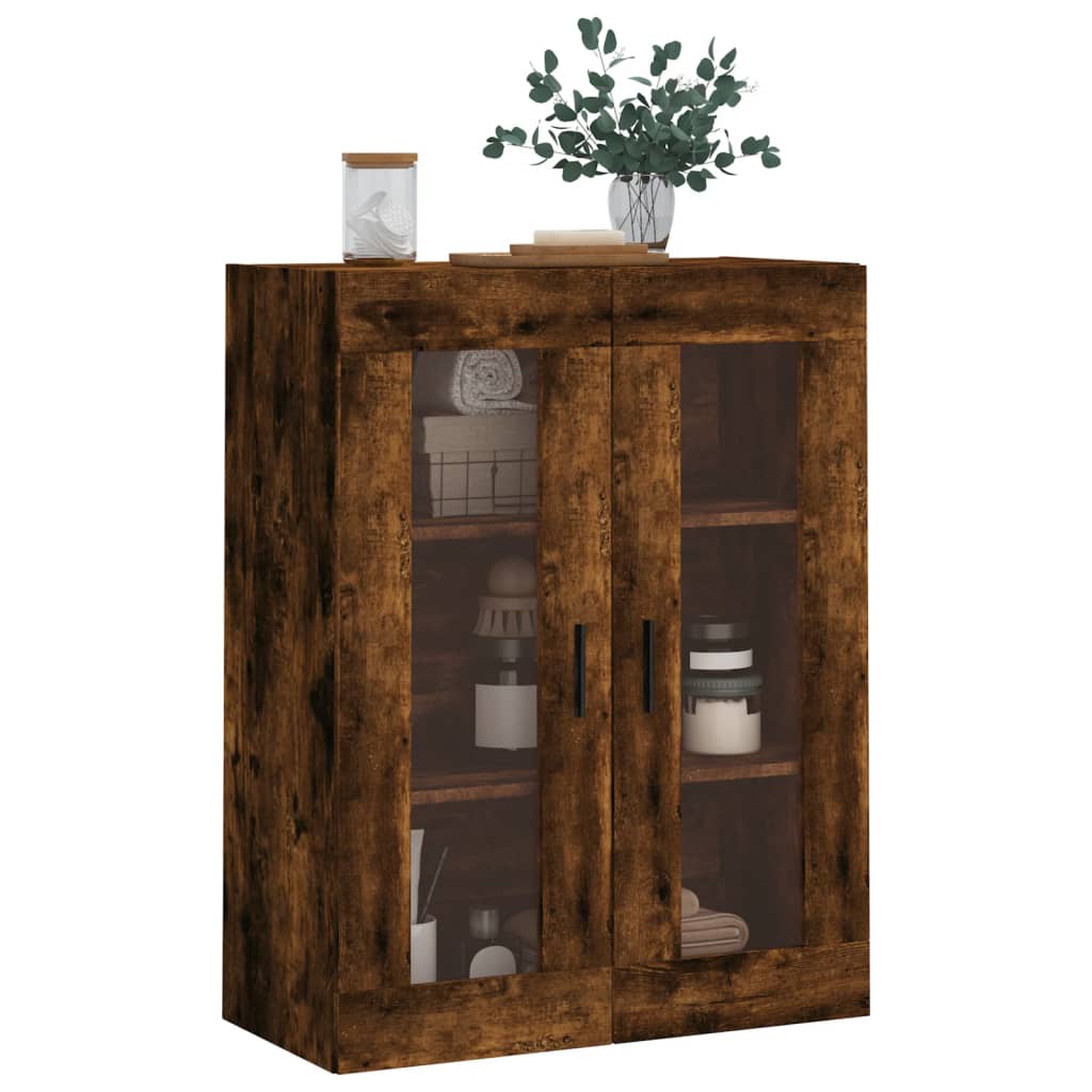 Modern Wooden Wall Mounted 2 Door Floating Storage Cabinet Unit With Glass Doors