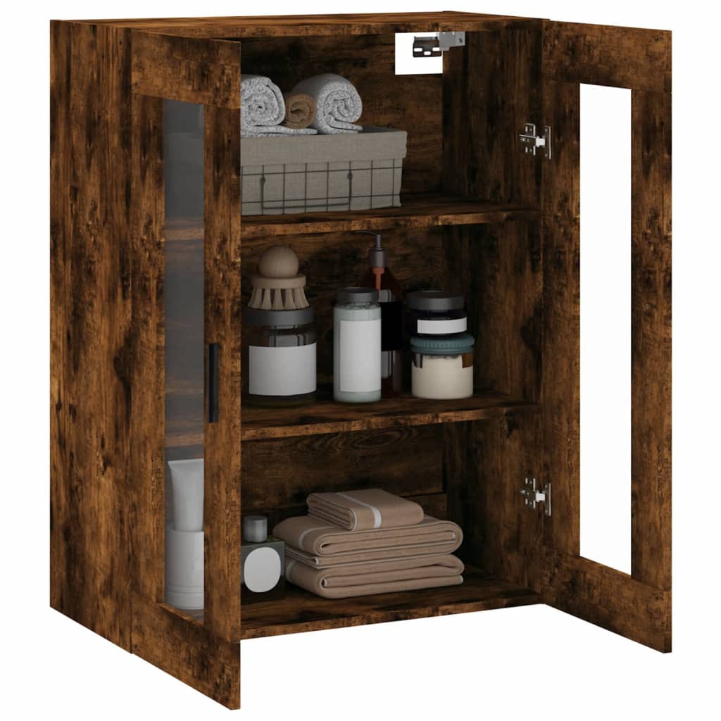 Modern Wooden Wall Mounted 2 Door Floating Storage Cabinet Unit With Glass Doors