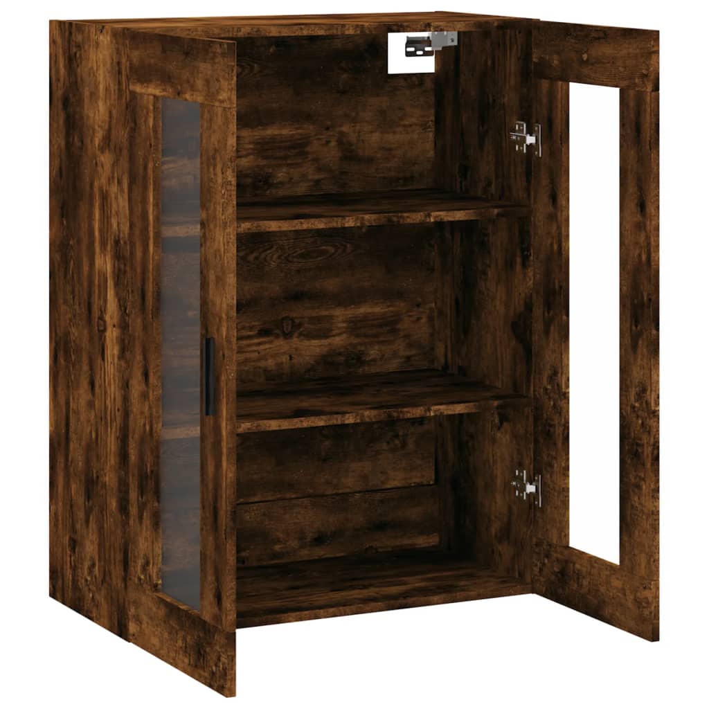 Modern Wooden Wall Mounted 2 Door Floating Storage Cabinet Unit With Glass Doors