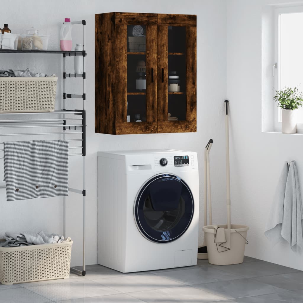 Modern Wooden Wall Mounted 2 Door Floating Storage Cabinet Unit With Glass Doors
