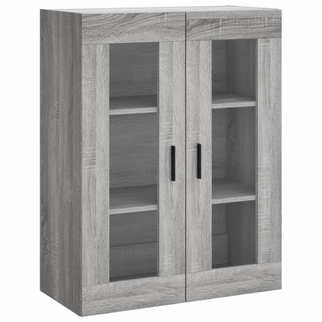 Modern Wooden Wall Mounted 2 Door Floating Storage Cabinet Unit With Glass Doors