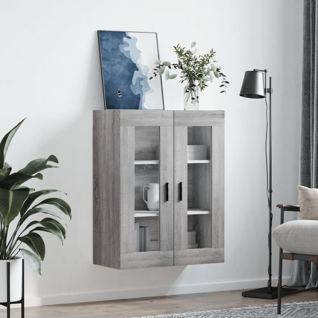 Modern Wooden Wall Mounted 2 Door Floating Storage Cabinet Unit With Glass Doors