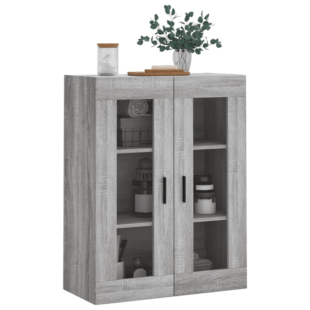 Modern Wooden Wall Mounted 2 Door Floating Storage Cabinet Unit With Glass Doors
