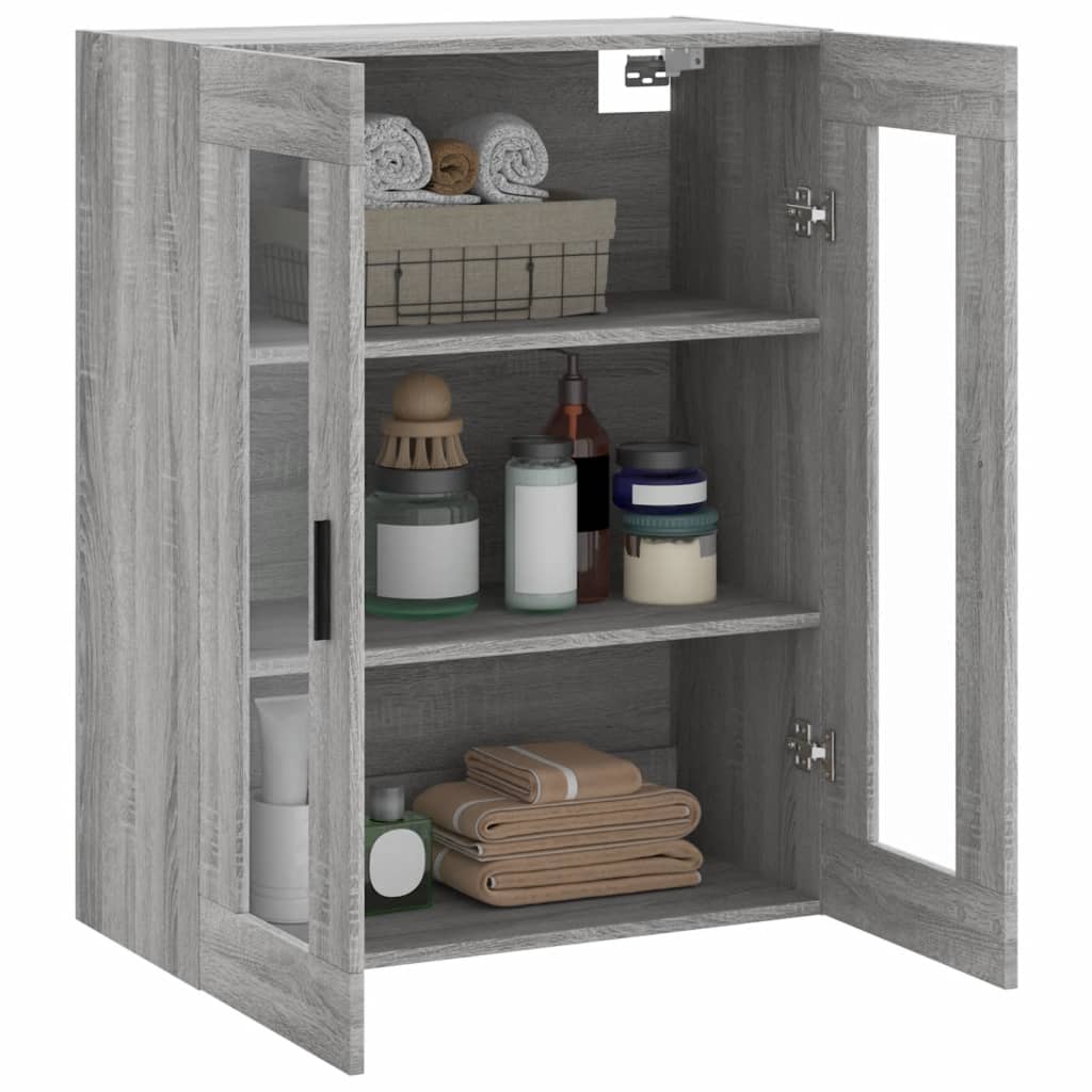 Modern Wooden Wall Mounted 2 Door Floating Storage Cabinet Unit With Glass Doors