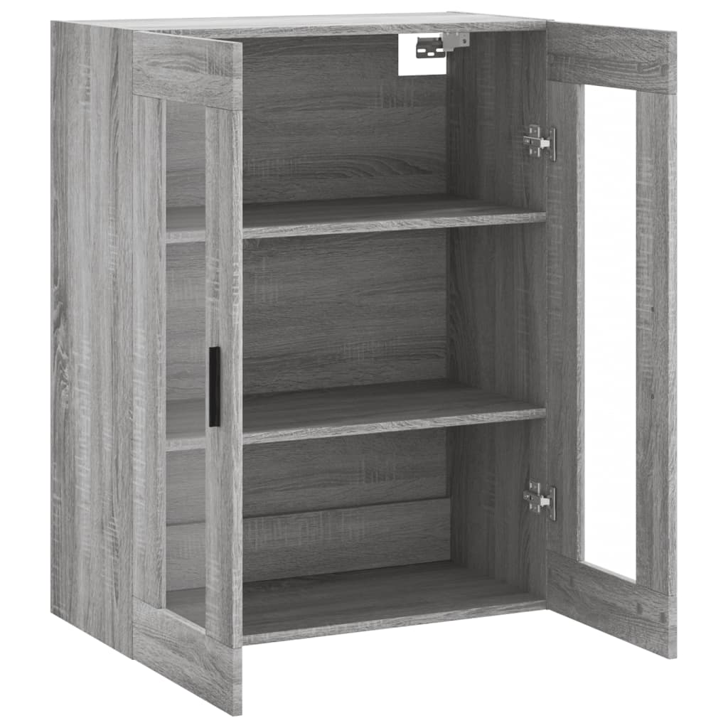 Modern Wooden Wall Mounted 2 Door Floating Storage Cabinet Unit With Glass Doors