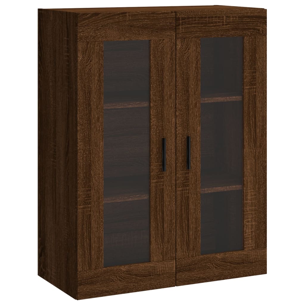 Modern Wooden Wall Mounted 2 Door Floating Storage Cabinet Unit With Glass Doors