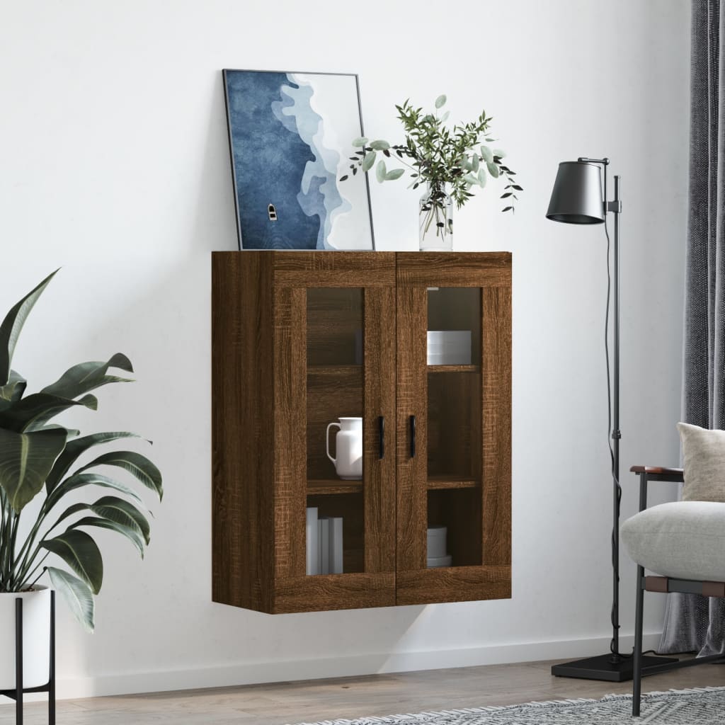 Modern Wooden Wall Mounted 2 Door Floating Storage Cabinet Unit With Glass Doors