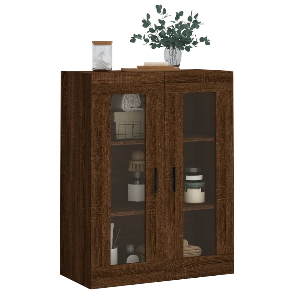 Modern Wooden Wall Mounted 2 Door Floating Storage Cabinet Unit With Glass Doors