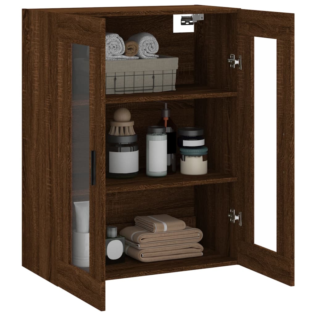 Modern Wooden Wall Mounted 2 Door Floating Storage Cabinet Unit With Glass Doors