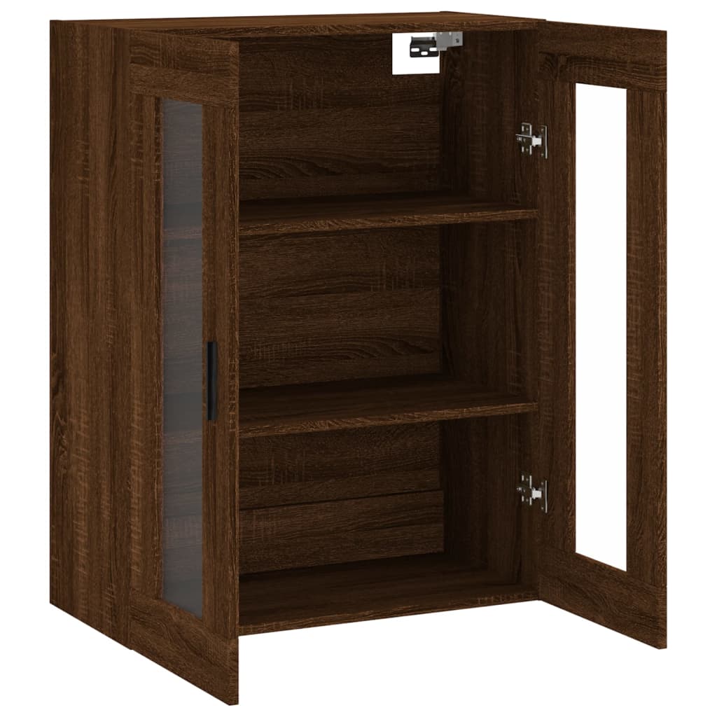 Modern Wooden Wall Mounted 2 Door Floating Storage Cabinet Unit With Glass Doors
