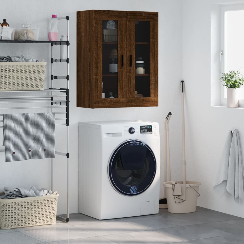 Modern Wooden Wall Mounted 2 Door Floating Storage Cabinet Unit With Glass Doors