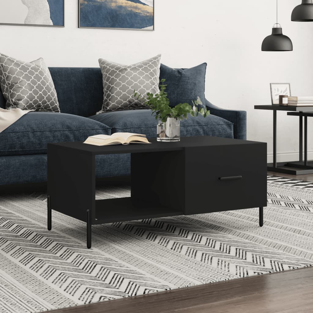 Modern Wooden Living Room Coffee Table With Door & Open Storage Shelf Wood