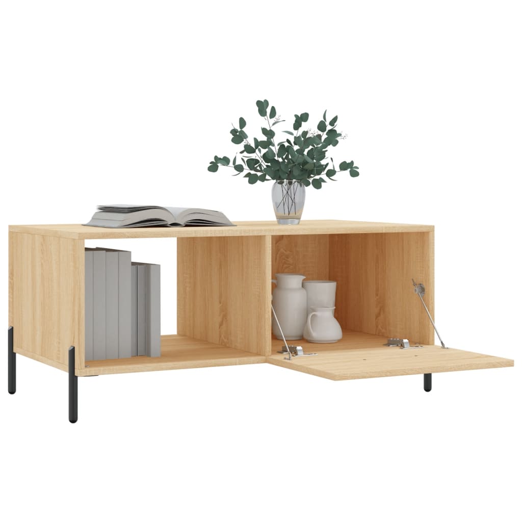 Modern Wooden Living Room Coffee Table With Door & Open Storage Shelf Wood