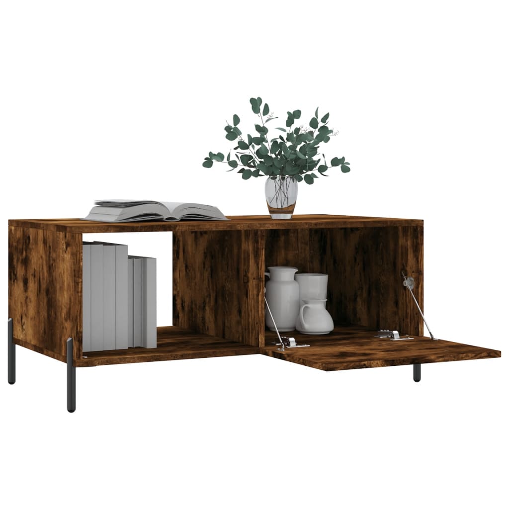 Modern Wooden Living Room Coffee Table With Door & Open Storage Shelf Wood