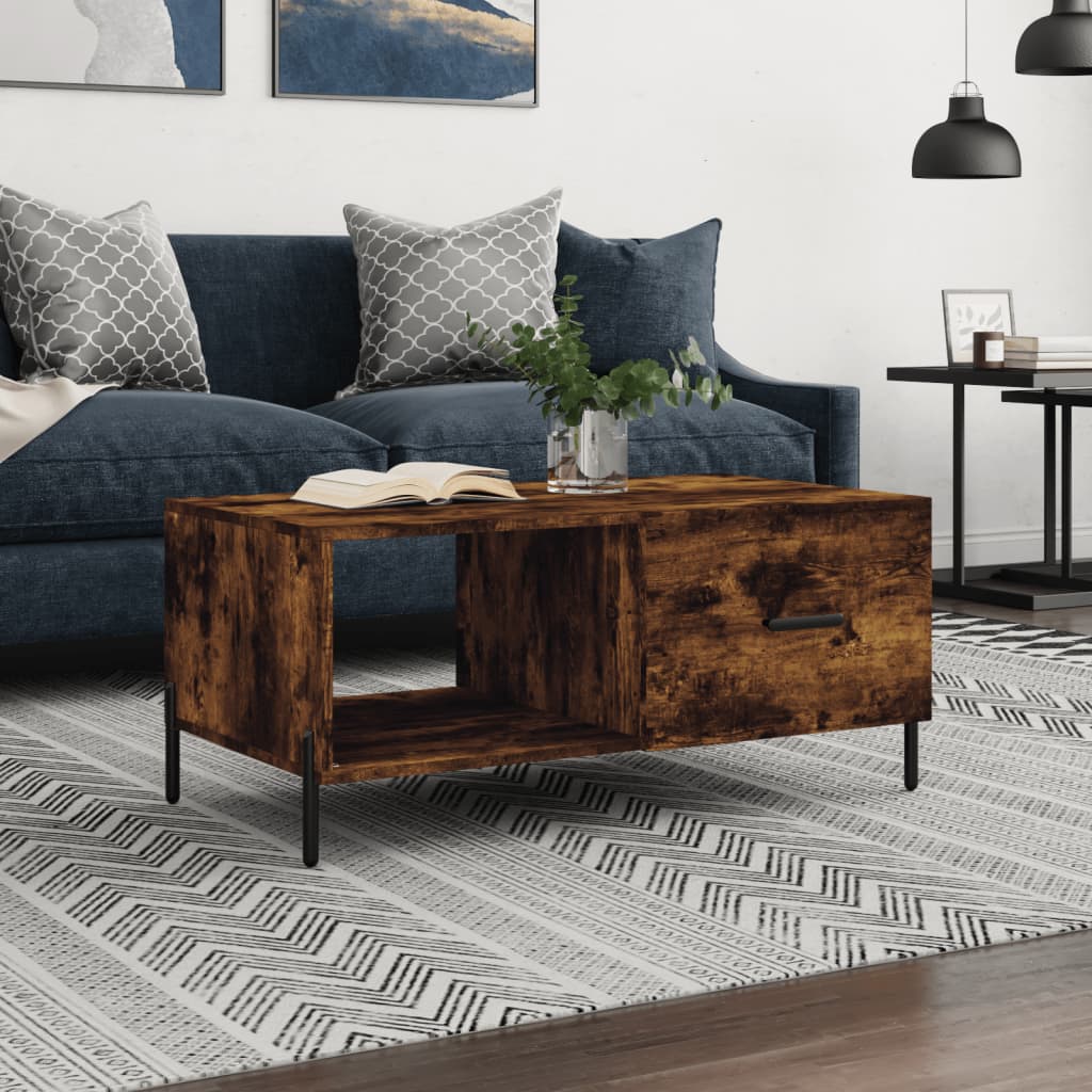 Modern Wooden Living Room Coffee Table With Door & Open Storage Shelf Wood
