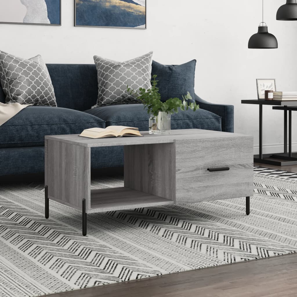Modern Wooden Living Room Coffee Table With Door & Open Storage Shelf Wood