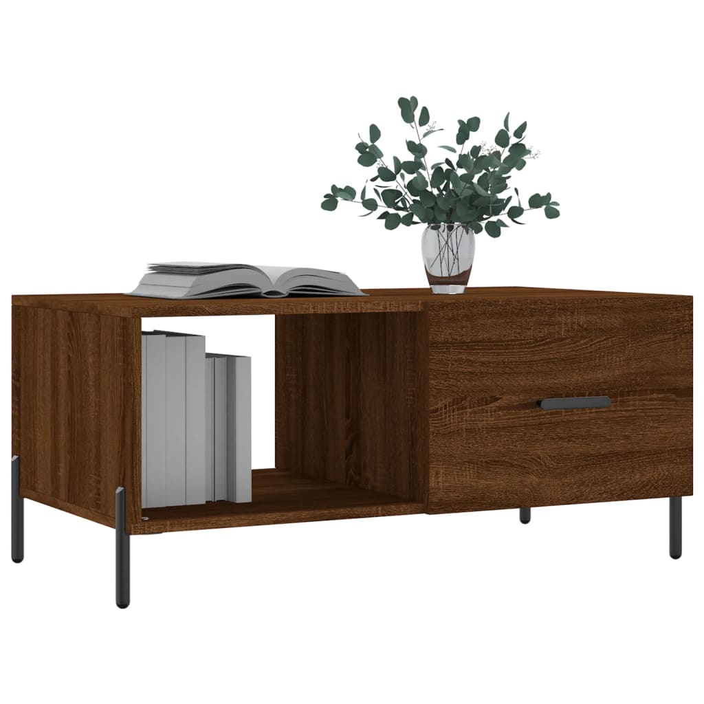 Modern Wooden Living Room Coffee Table With Door & Open Storage Shelf Wood