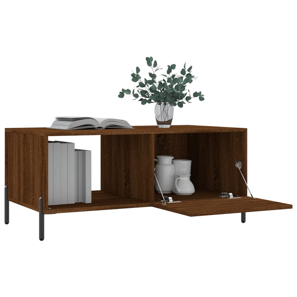 Modern Wooden Living Room Coffee Table With Door & Open Storage Shelf Wood