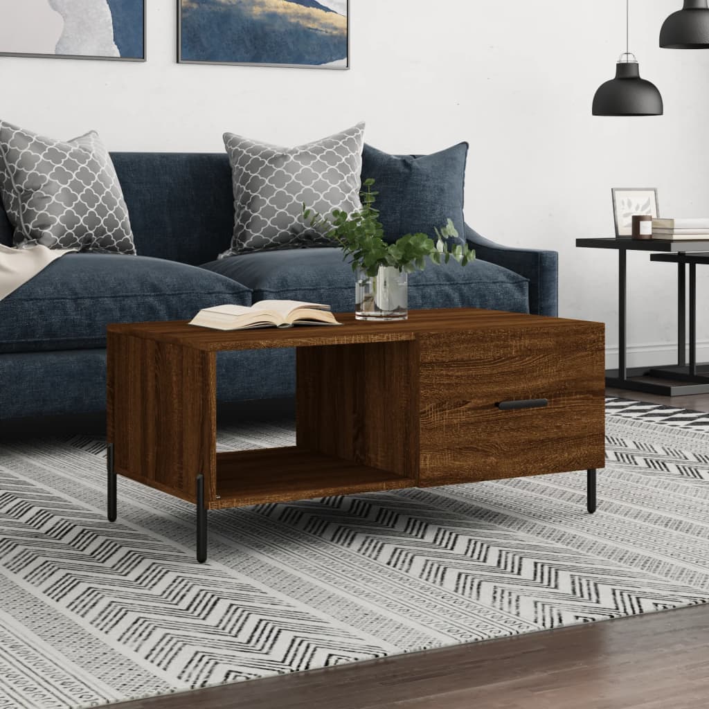 Modern Wooden Living Room Coffee Table With Door & Open Storage Shelf Wood