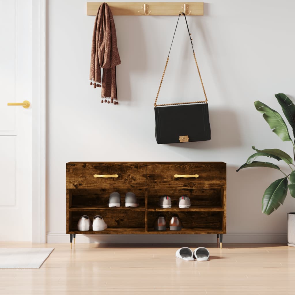 Shoe Bench Smoked Oak 102x35x55 cm Engineered Wood