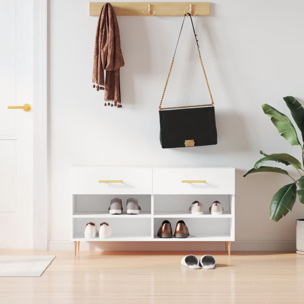 Shoe Bench White 102x35x55 cm Engineered Wood