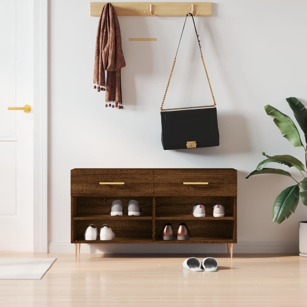 Shoe Bench Brown Oak 102x35x55 cm Engineered Wood