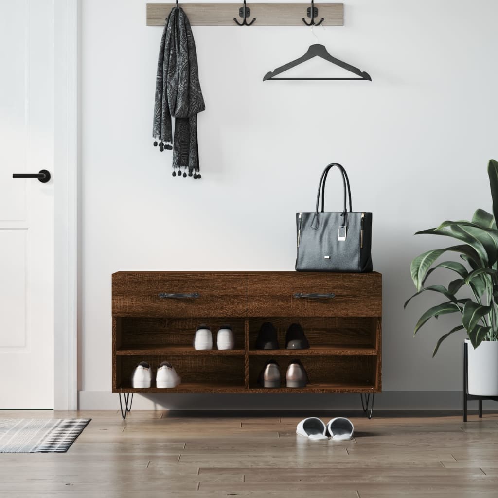 Shoe Bench Brown Oak 102x35x55 cm Engineered Wood