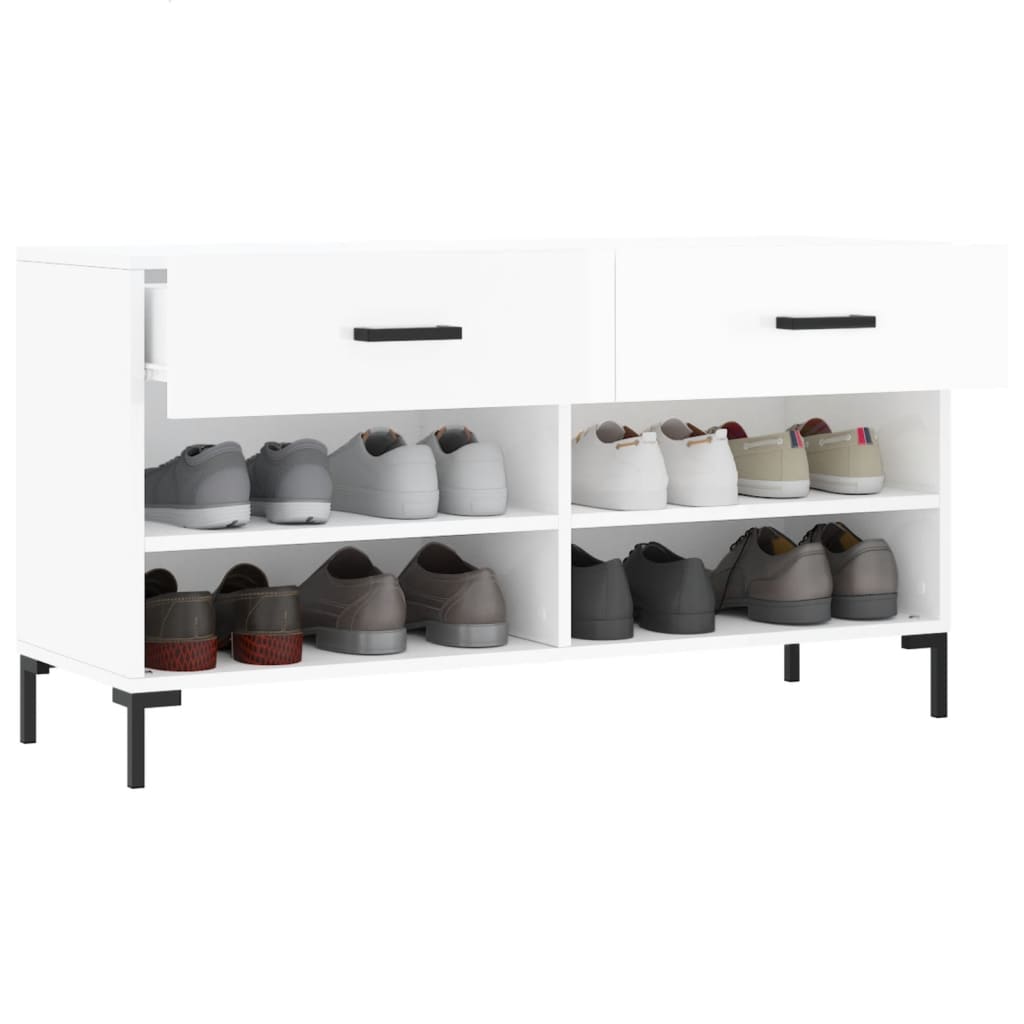 Shoe Bench High Gloss White 102x35x55 cm Engineered Wood